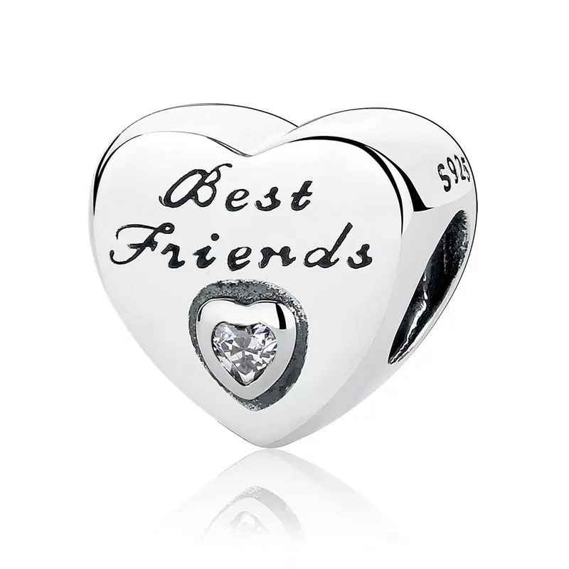 925 Sterling Silver Beads Friendship Heart charm with
