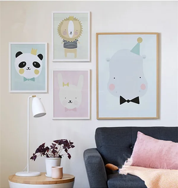 

Modern Nordic Kawaii Rabbit Panda Animal Canvas Painting On Canvas Wall Art Picture Kid Baby Nursery Room Home Decor SZ801