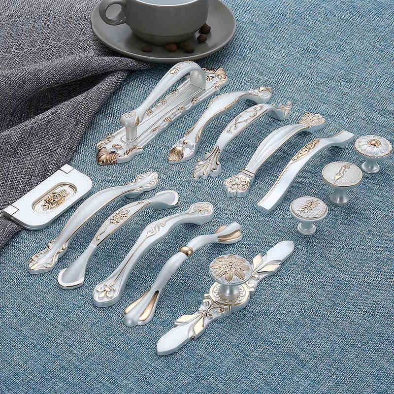 

European Furniture Cabinet Door Handle and Knobs White Silver Simple Handles Drawer Puller Wardrobe Cabinet pull
