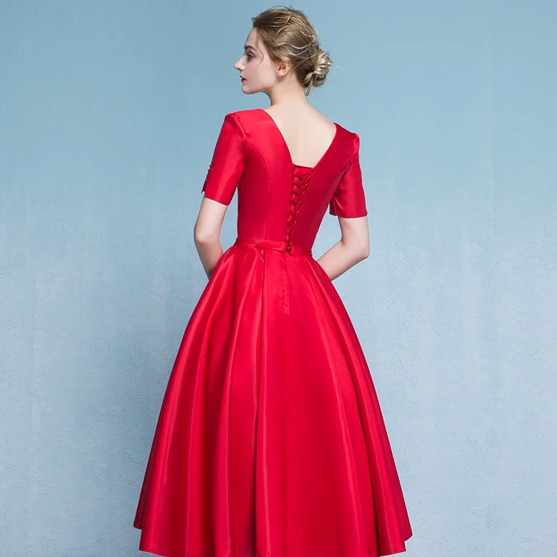 Ladybeauty Новое поступление элегантное красное вечернее платье с v-образным вырезом на шнуровке для официальных вечеринок размера плюс платья с коротким рукавом