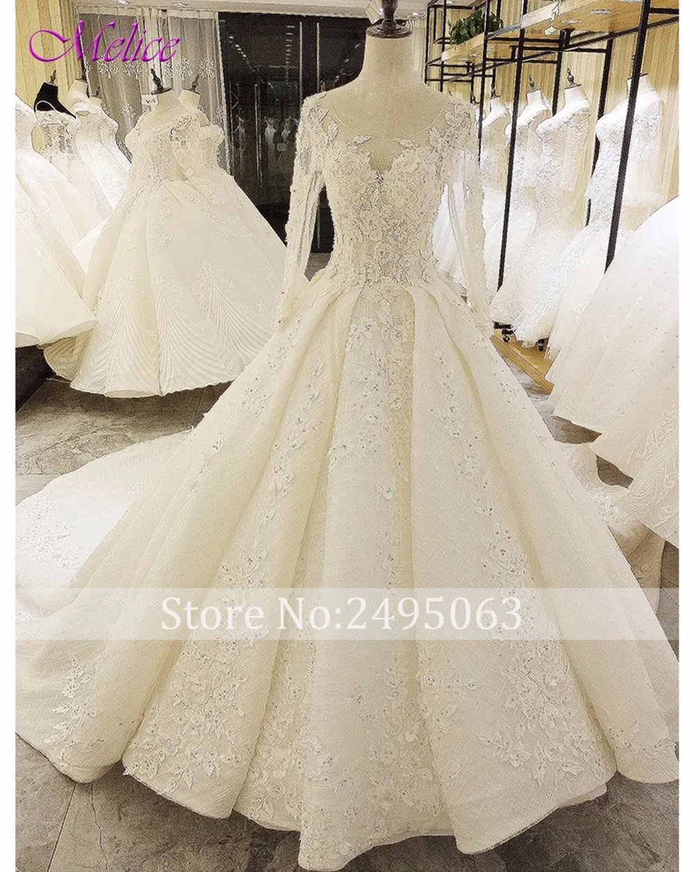 Fmogl Гламурные Аппликации кружевные цветы принцесса свадебное платье с длинным рукавом вышитое бисером, для невесты платье Vestido de Noiva