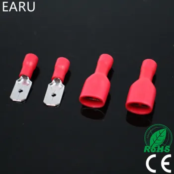 

100pcs FDD 1.25-250 MDD1.25-250 6.3mm Red Female + Male Spade Insulated Electrical Crimp Terminal Connectors Wiring Cable Plug
