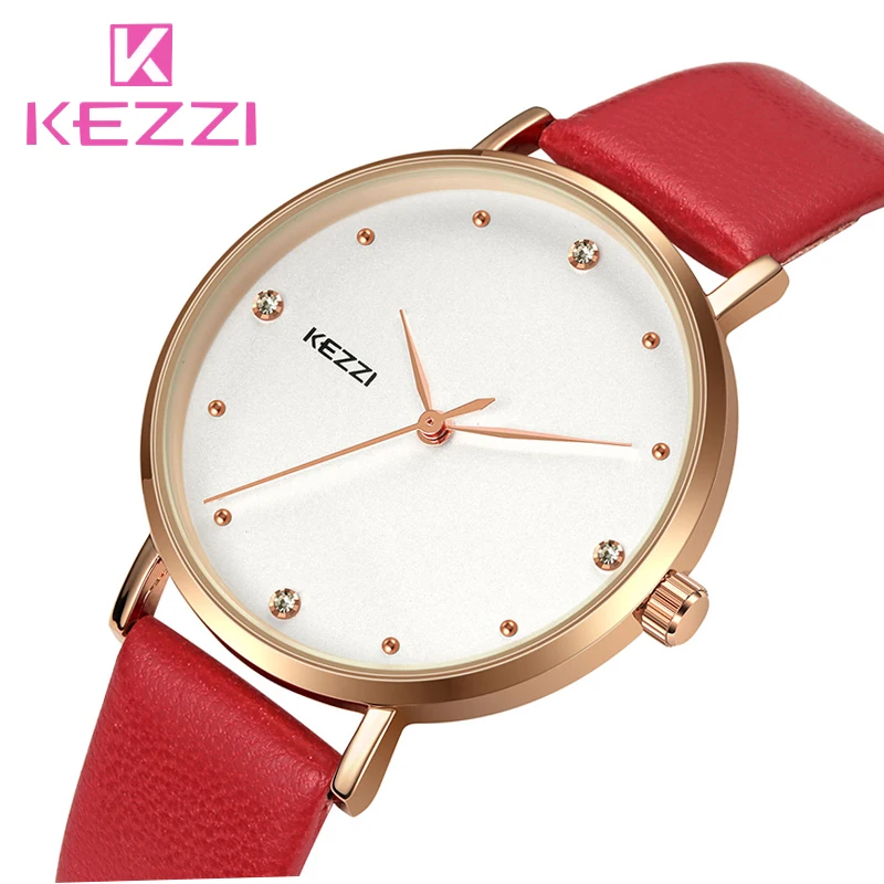 

KEZZI Luxury Rose Gold Crystal Women Watches Fashion Ladies Bracelet Leather Strap Watch Casual Quartz Wristwatch Relojes Mujer