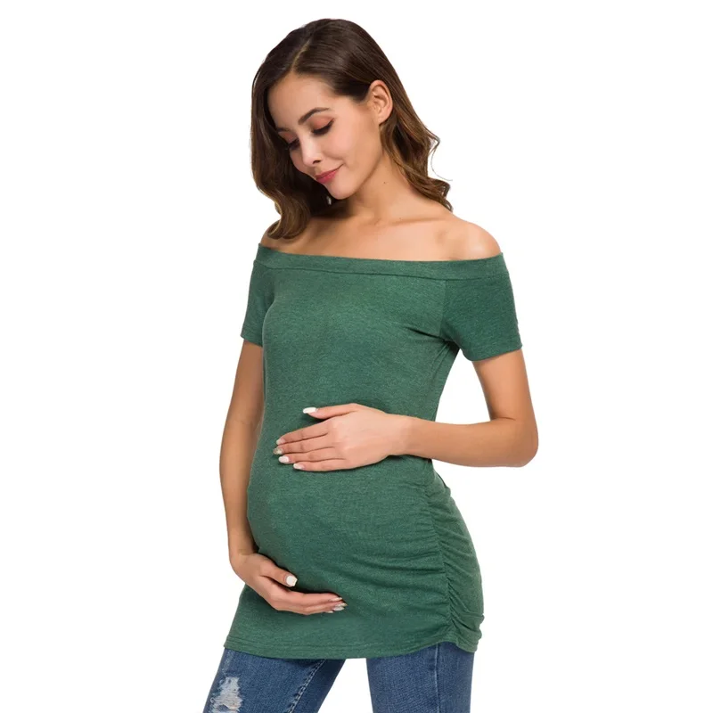 Off Shoulder Maternity Tops Shirt Short Sleeve Side Ruched Shirred ...