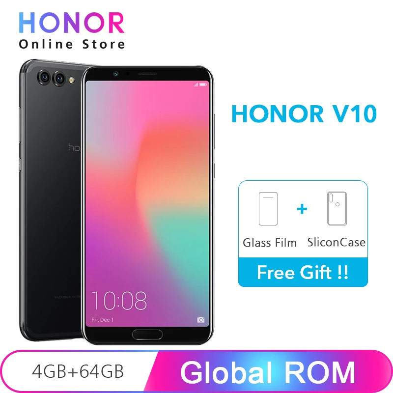 Оригинальный huawei Honor V10 4 GB 64 вид 10 Kirin 710 Octa Core 16MP + 20MP двойной камеры заднего 13MP