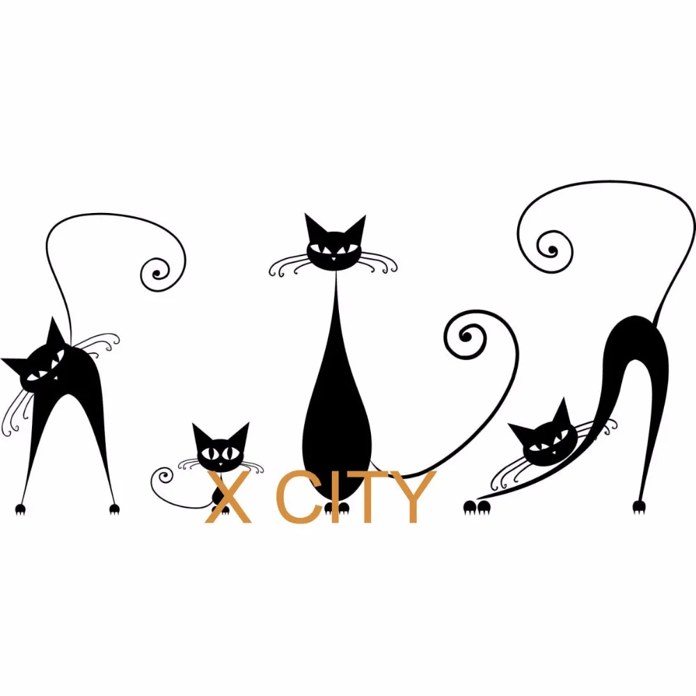 Black Cat Family Cute Cartoon Silhouette Wall Art Decal Sticker Silhouette Wall Art Decal Sticker