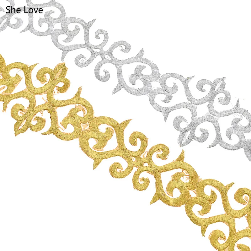 

She Love Silver Gold Embroidery Lace Trim Chain Dress Decoration Trim Applique Sew on Garment Bags