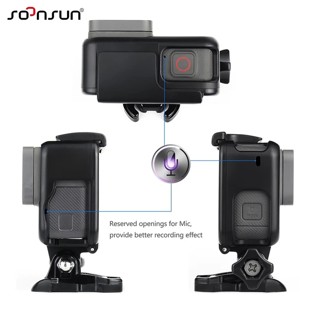 SOONSUN Standard Frame Mount Wire Connectable Protective Housing Case Shell w/ Soft Lens Cap for GoPro Hero 5 6 7 Black Camera