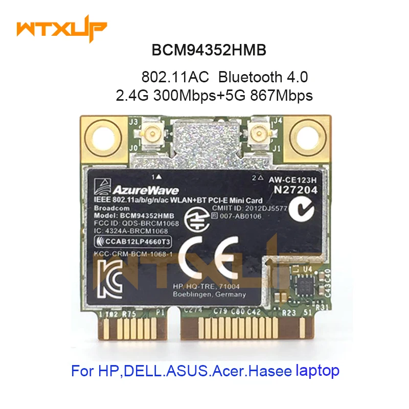 AzureWave Broadcom BCM4352 BCM94352HMB Mini PCI E Беспроводная AC wifi WLAN BT Bluetooth 4 0 сетевая карта 867 Мбит/с