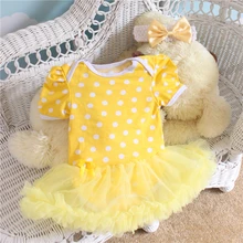 Комплект из 2 предметов, детский кружевной комбинезон, желтое платье-пачка в белый горошек с оборкой для маленьких девочек, повязка на голову для детей 0-12 месяцев
