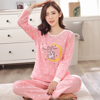 

Autumn Long Sleeved Cotton Pajamas Women Cartoon Sleepwear Pajama Sets Lounge Mujer Girl Pyjamas Plus Size 3XL Home Clothing