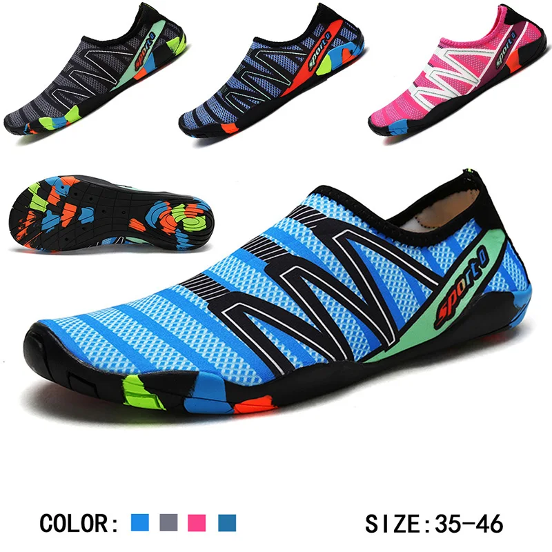 19 اللون 35-47 حجم عاشق الشاطئ أحذية ماء الرجال في الهواء الطلق المنبع سباحة أكوا أحذية النساء أحذية مقاومة للانزلاق zapatos دي أغوا موهير