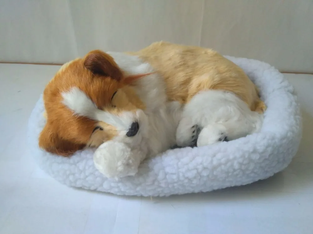 

simulation sleeping shepherd dog with mat model large 26x20x10cm breathing dog handicraft,home decoration toy d2852