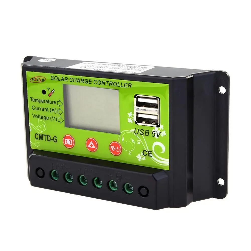 PWM 10A/20A Гибкий контроллер заряда солнечной панели 12 В 24 в ЖК дисплей USB 5 регулятор