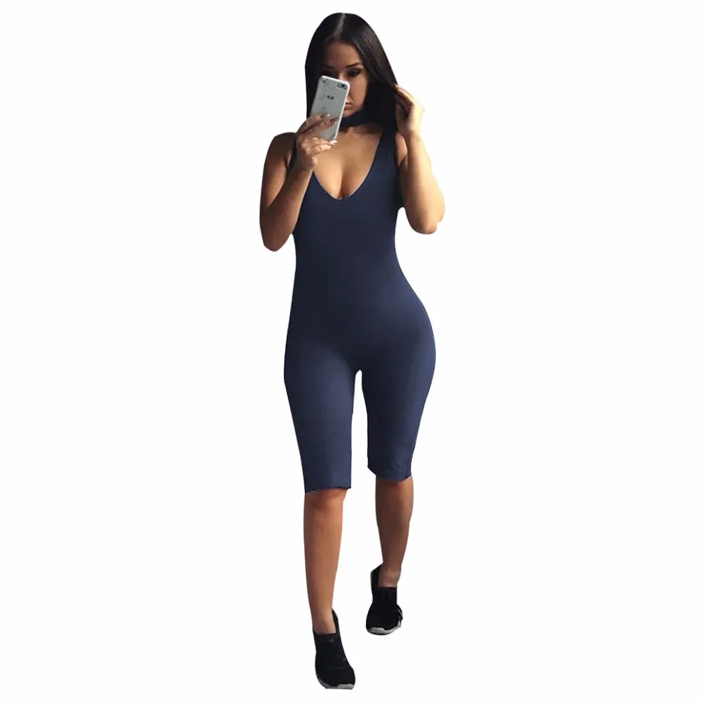 Милый чокер с круглым вырезом женские сексуальные комбинезоны обтягивающие