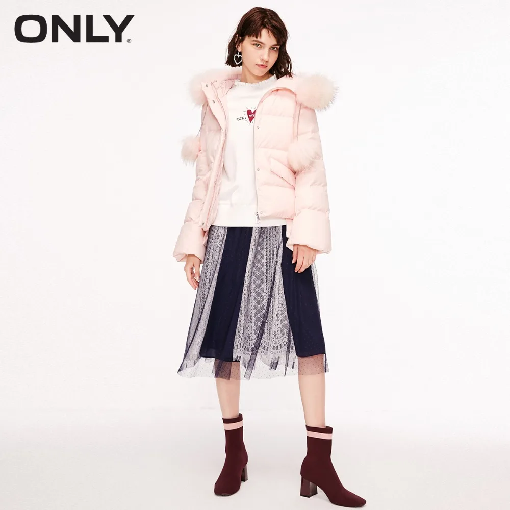 ONLY Women's Irregular Raccoon Fur Collar Hooded Down Jacket |118323534