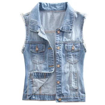 

Large Size 4XL 2020 New Hole Casual Women's Jeans Vest High Quality Denim Female Vest Sleeveless Jeans Bomb Jacket Women's Vest
