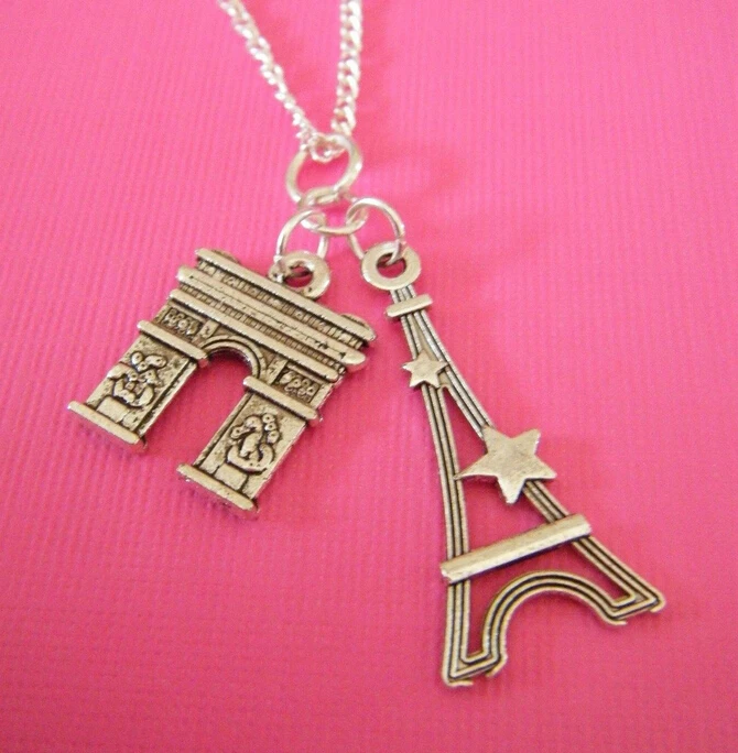 

Brand Collar Statement Choker Vintage Silver Paris Eiffel Tower &Gate Charms Chain Necklace Pendants Women Jewelry Hot Q1026