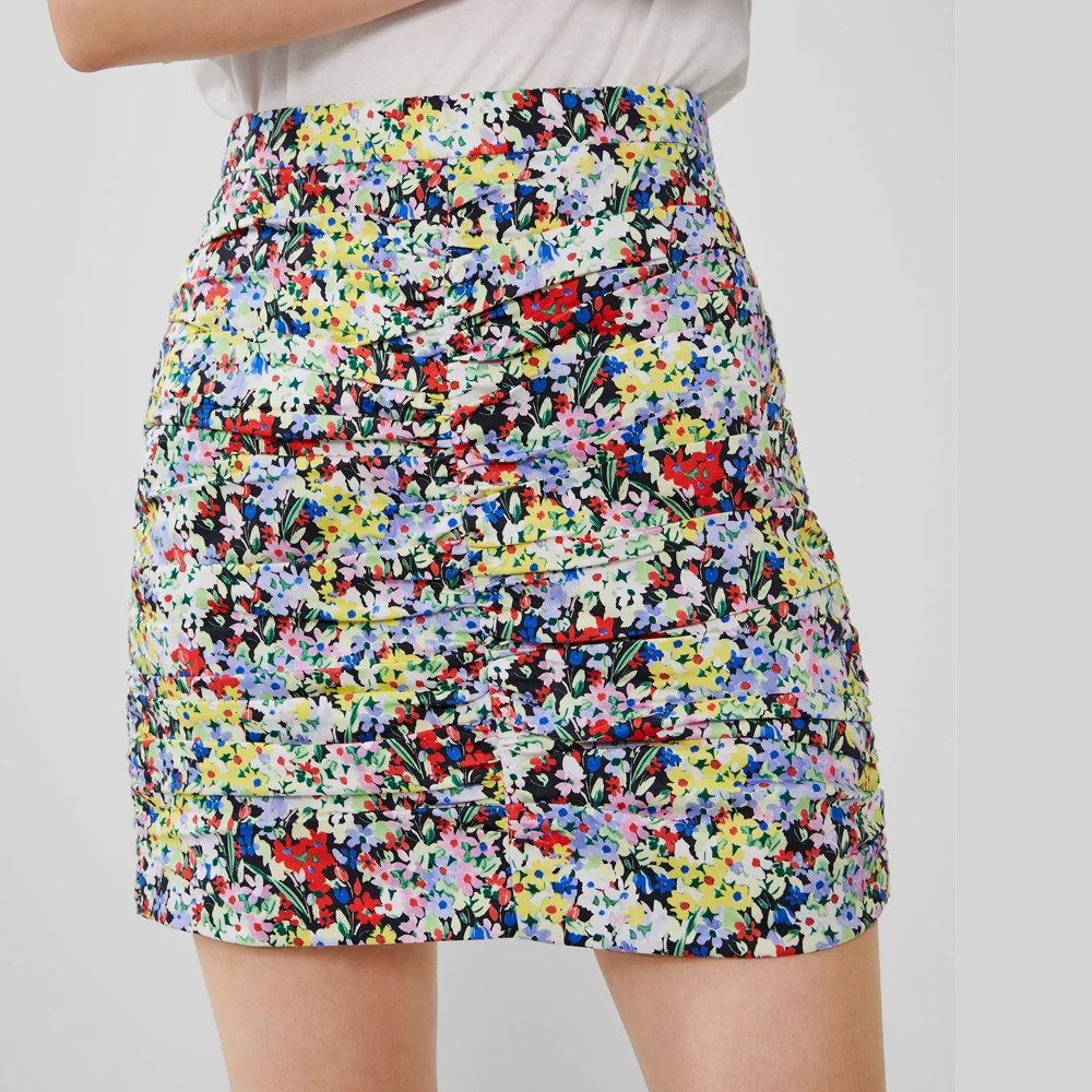 

2019 za women's fashion ruffles eastic trim mini skirt pecil sexy floral print skirts XS S M L