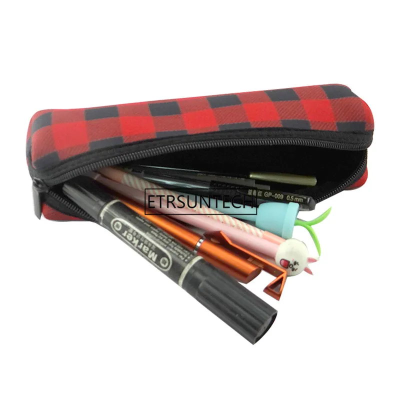 

100pcs/lot Christmas decoration Red Plaid Makeup Bag Wholesale Blanks Buffalo Check Cosmetic Bag Long Size Neoprene Pencial Case