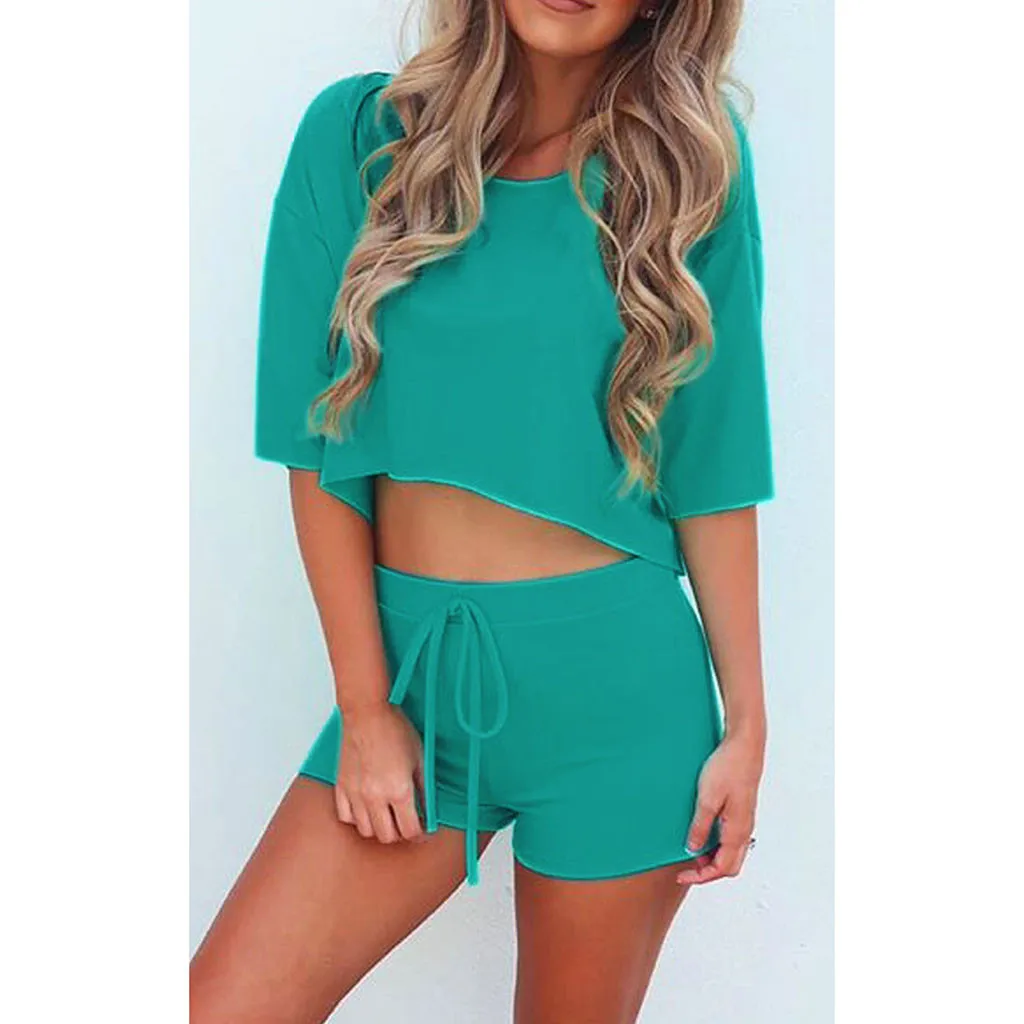

Summer Casual Women Two Piece Set 2019 New Summer Sexy Short Sleeve T-Shirts + Skinny Shorts 2pcs Outfits 2 piece set women #617
