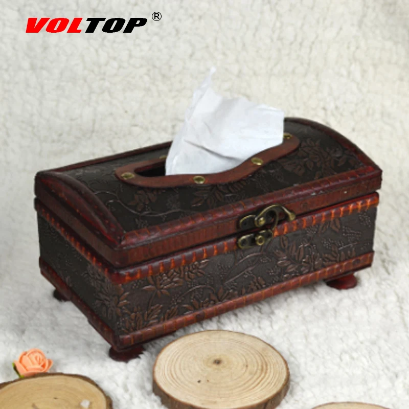 

VOLTOP Antique Wooden Paper Towel Box Car Ornaments Accessories Retro Handmade Tissue Box Car Office Home Restaurant Bar