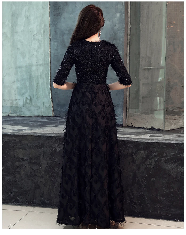 wei yin 2022 New Evening Dresses The Bride Elegant Banquet Black Half Sleeves Lace Floor-length Long Prom Party Gowns WY1342 plus size evening wear