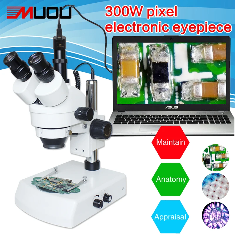 

USB Professional 7X-45X Binocular Continuous Zoom Stereo Microscope can be accessed by computer+3MP Electronic eyepiece