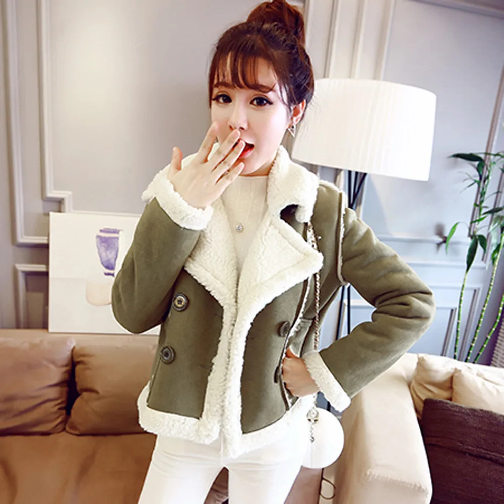 

New Jacket Women Coat Windbreaker Woman Clothes Pockets Warm Fleece Velvet Floral Double Breasted Short Coats and Jackets