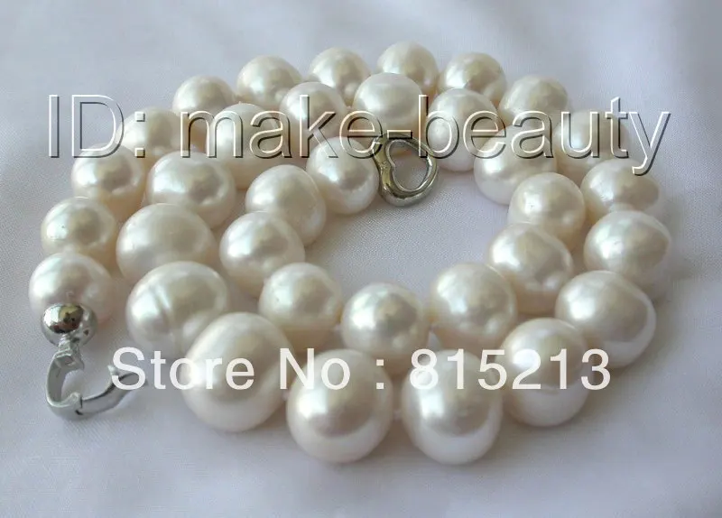 

FREE SHIPPING>>>@@ > N552 stunning big 14mm round white freshwater cultured pearl necklace