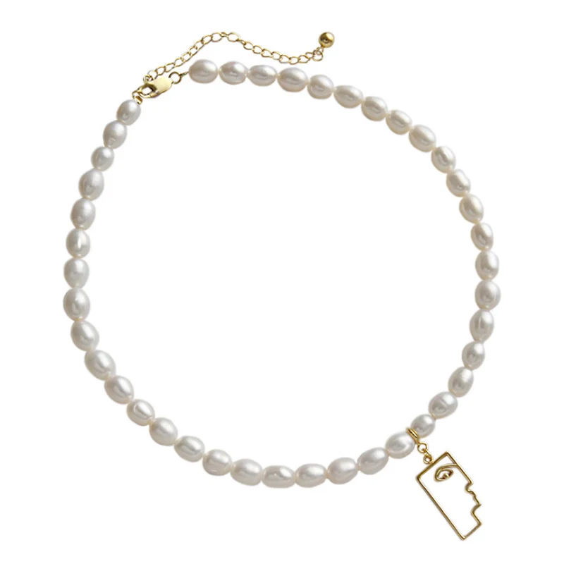 Freshwater Pearl F.I.N.S Золотое абстрактное лицо 925 Серебро кулон ожерелье s искусственный жемчуг в стиле барокко Колье Ожерелье Ювелирные украшения - Окраска металла: Freshwater Pearl