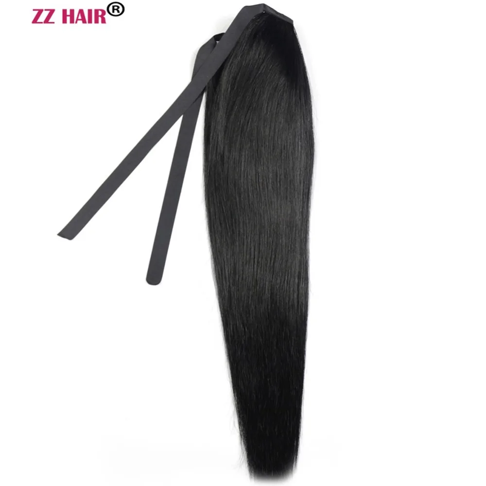 ZZHAIR, 60 г, 16 дюймов-20 дюймов, машинное производство, волосы remy, лента, конский хвост, на заколках, человеческие волосы для наращивания, конский хвост, Натуральные Прямые Волосы