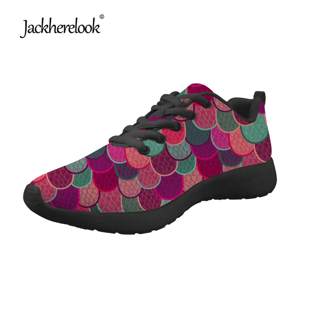 

Jackherelook Sneakers Shoes Women Flats Mermaid Scales Pattern Lace Up Air Mesh Ladies Shoes Casual Super Light Female Zapatos
