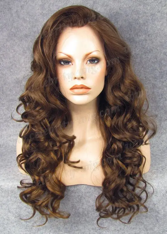 

Long Curly Light Brown Snthetic Lace Front Wig for Black Woman Free Shipping