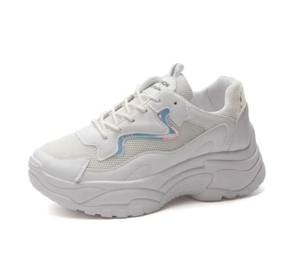 

Women Casual Shoes 2019 Autumn Mesh Women Platform Flats Shoes Lace-Up Fashion Breathable Women chunky Sneakers tenis feminino
