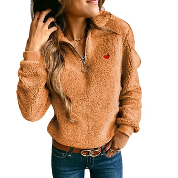 

2018 Autumn Winter Women Hoodie Long Sleeve Solid Zip V Neck Fleece Warm Heart Pullover Top Casual Sweatshirt Hoodies Plus Size