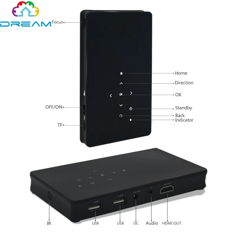 

P8 Mini DLP Projector Android 4.4 Smart TV Box 1GB/8GB2.4G&5G WiFi AirPlay Miracast HDMI for Home Theater Education