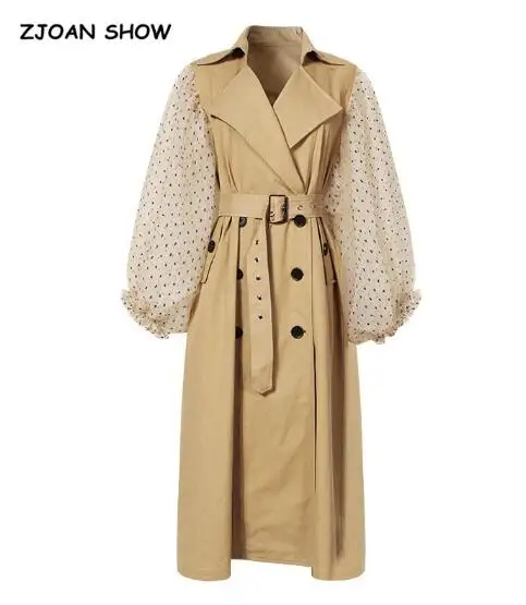 Сезон осень, со стоячим воротником с длинным рукавом сзади кружевное комбинированное пальто большого размера женское пальто модное пальто оверсайз пояс верхняя одежда