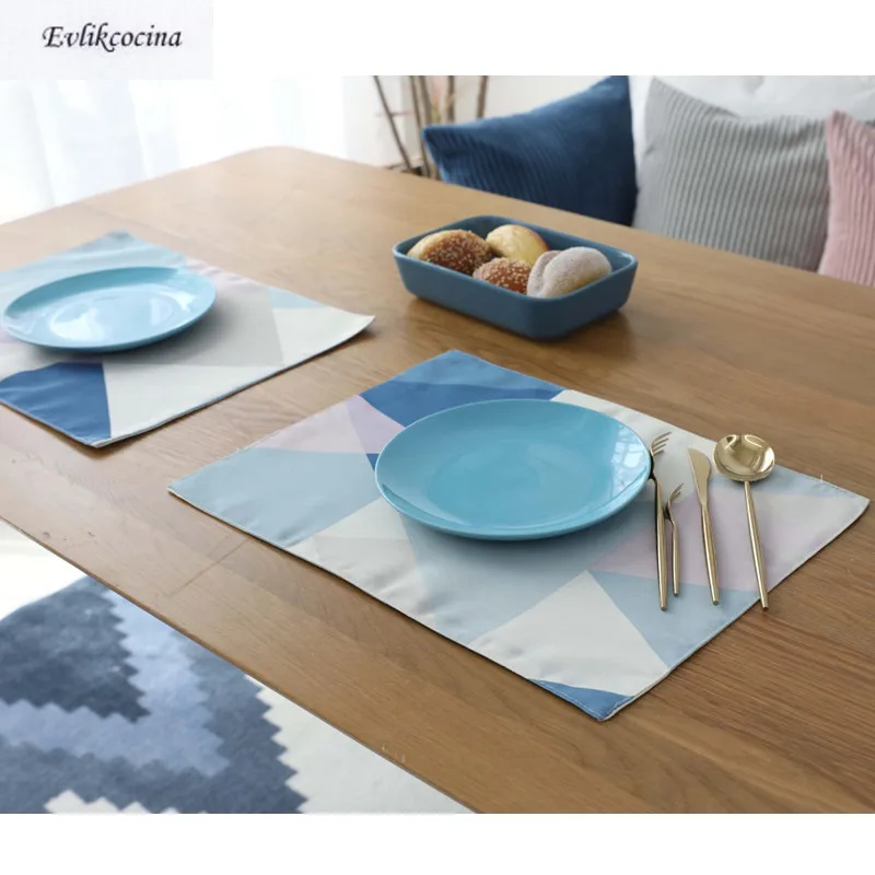

Free Shipping Blue Triangles Placemat Dining Table Coaster Cloth Insulation Coffee Cup Pad Kitchen Mantel Individual For Table
