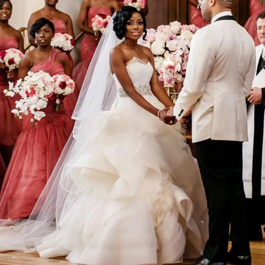 Ball Gown Wedding Dresses Ruffle Strapless Bridal Bride African