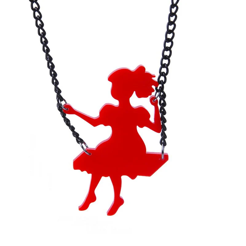 

2019 New Cute Little Girl On Swing Fashion Cartoon Pendants Necklaces Acrylic Necklace Women Accessories Drop Shipping E19013