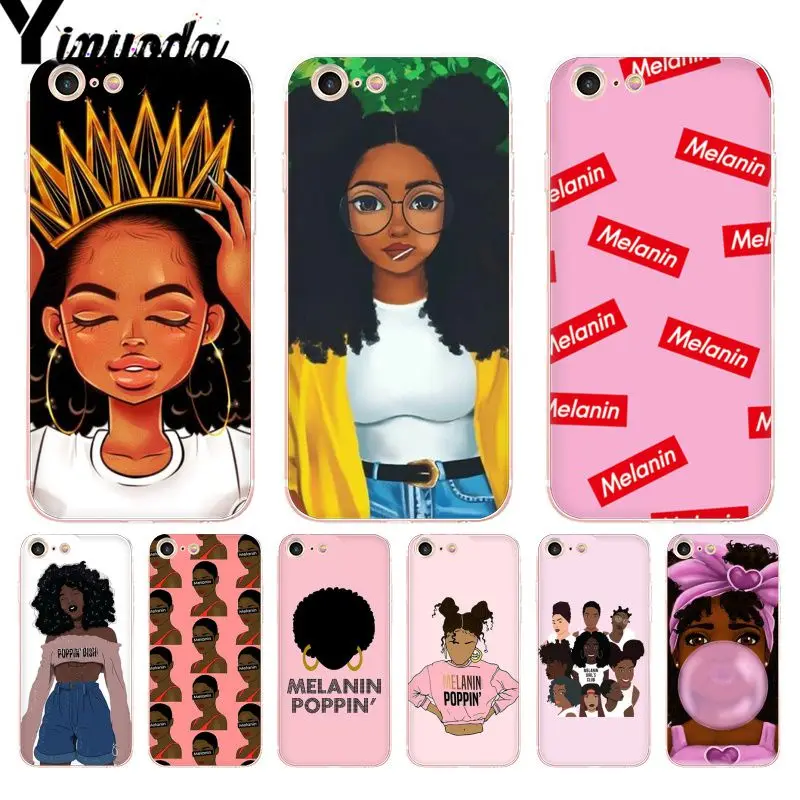 Yinuoda Melanin Poppin Aba Queen Black Girl Coque Shell Phone Case iPhone 8 6S Plus 5S SE XR XS XSMAX11 11pro 11promax