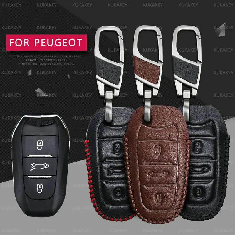 Кожаный чехол для автомобильного ключа с держателем Peugeot 301 308 408 2014 2008 508 2015