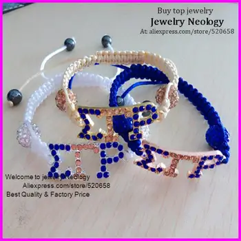 

Free ship 15pcs Braiding Society Union greek letter Rhinestone SGRHO Sigma gamma rho bracelet macrame