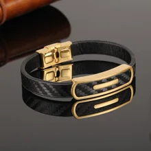 Винтаж Для Мужчин's пояса из натуральной кожи браслеты для мужские изделия из титановой стали углерода волокно Европейский модные украшения Золото Цвет Новое поступлен