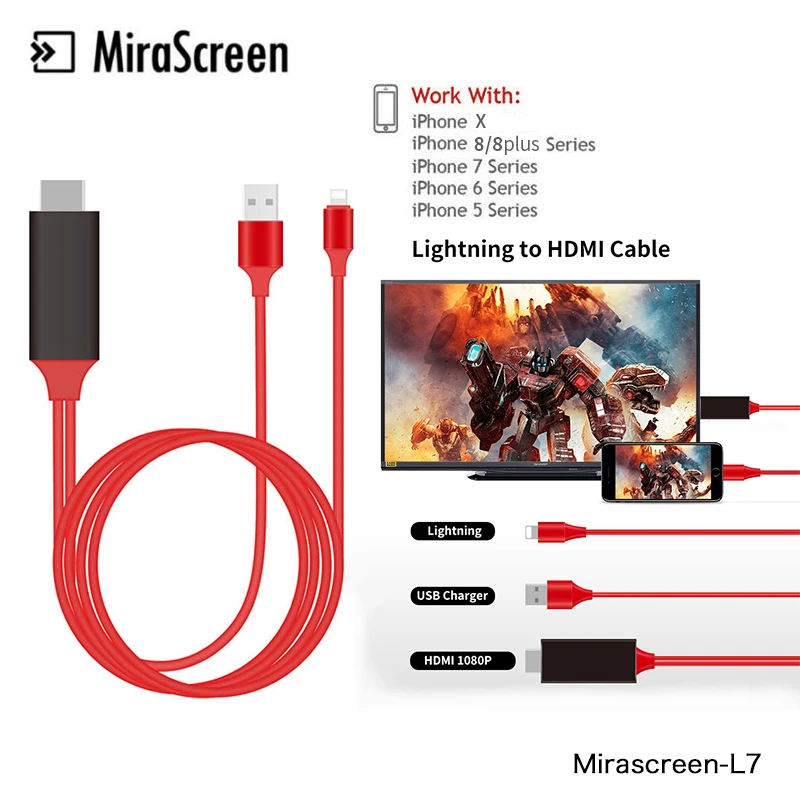

Cheap TV Stick L7 HDMI Cable For Apple IPhone X 8 8 Plus 7 7 Plus 6 6s 5 5S For Lighting Cable Adapter HD TV 8 Pin HD 1080P
