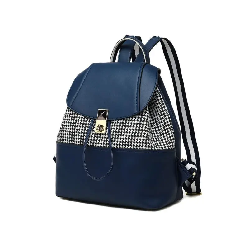 

LOEIL Leather female bag female bag contrast color stitching backpack light and simple practical female backpack