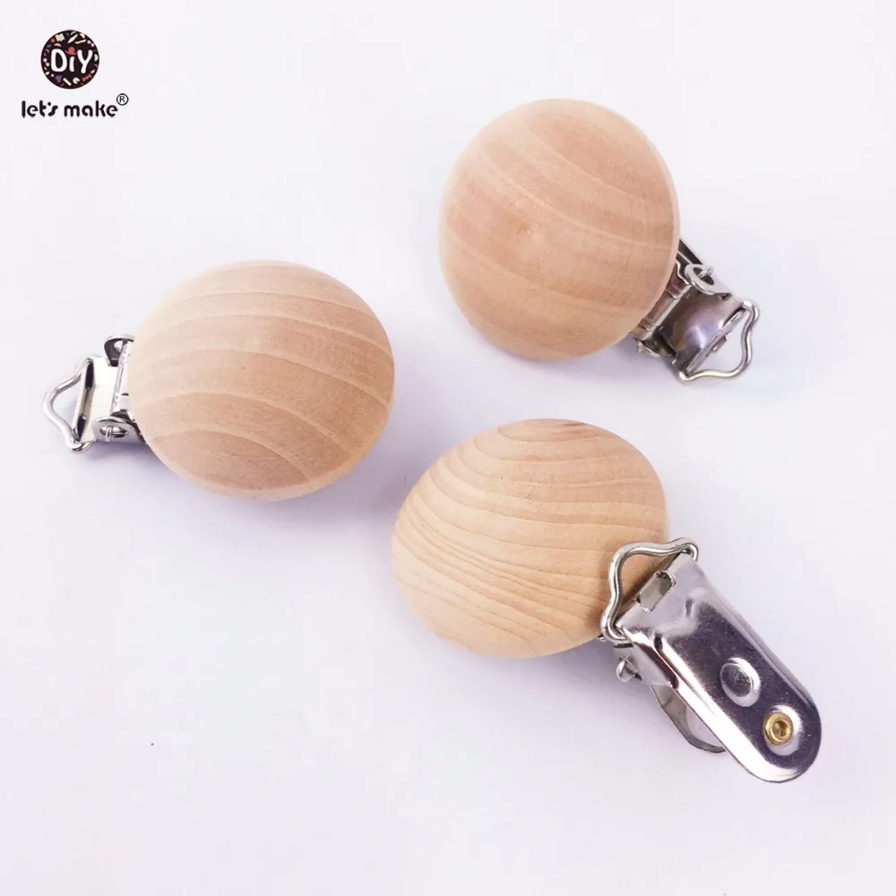 

natural wooden 10pc pacifier maple metal clips holder round teether pacifier wooden teething beads