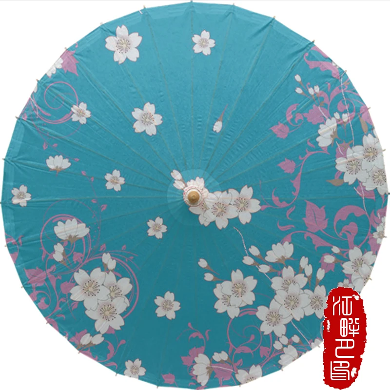 Blue Botton Cherry Oil Paper Umbrella Spring Summer Party Event Hanging