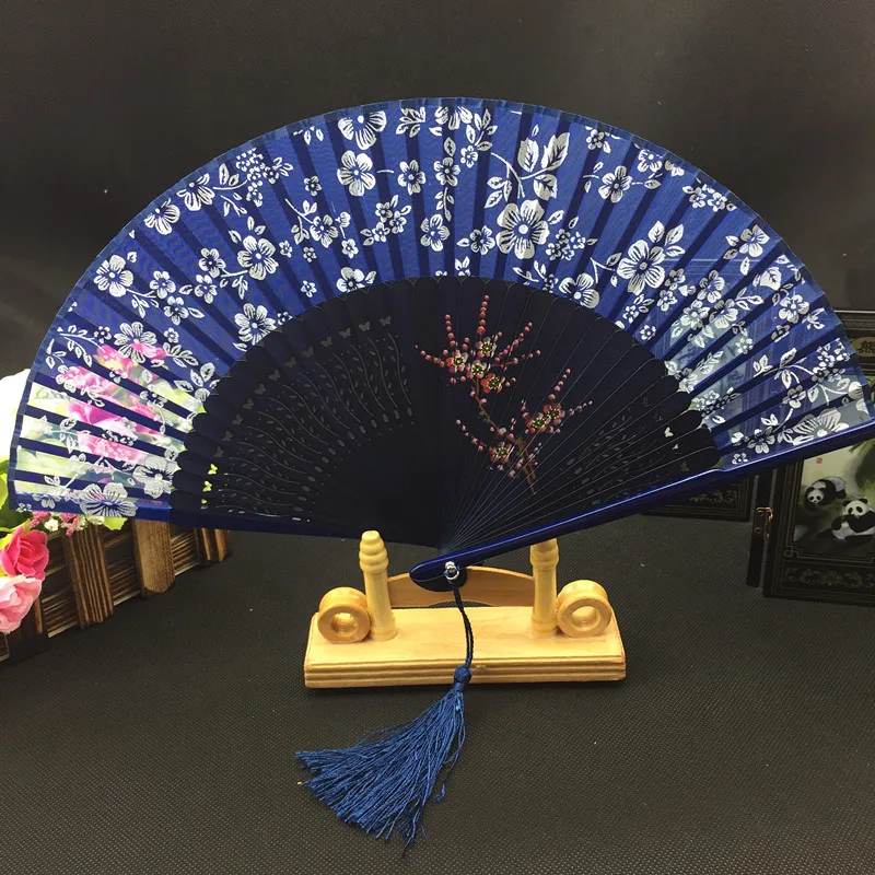 Short Silk Hand Fan Tassel Hand painting Bamboo Chinese Folding Fan for